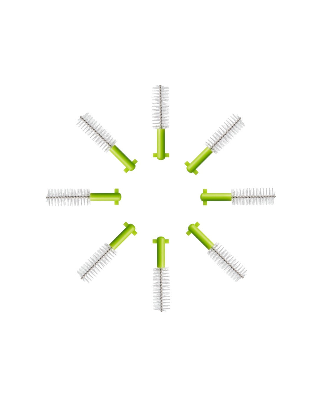 Eight Curaprox CPS 011 prime interdental brushes laid out