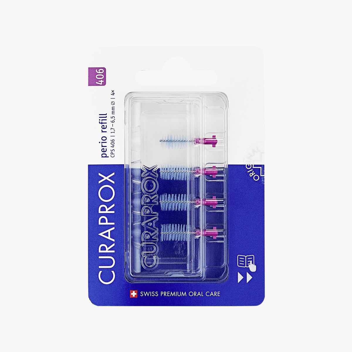 Curaprox CPS 406 perio interdental brush refills, pack of 4 in its blister pack