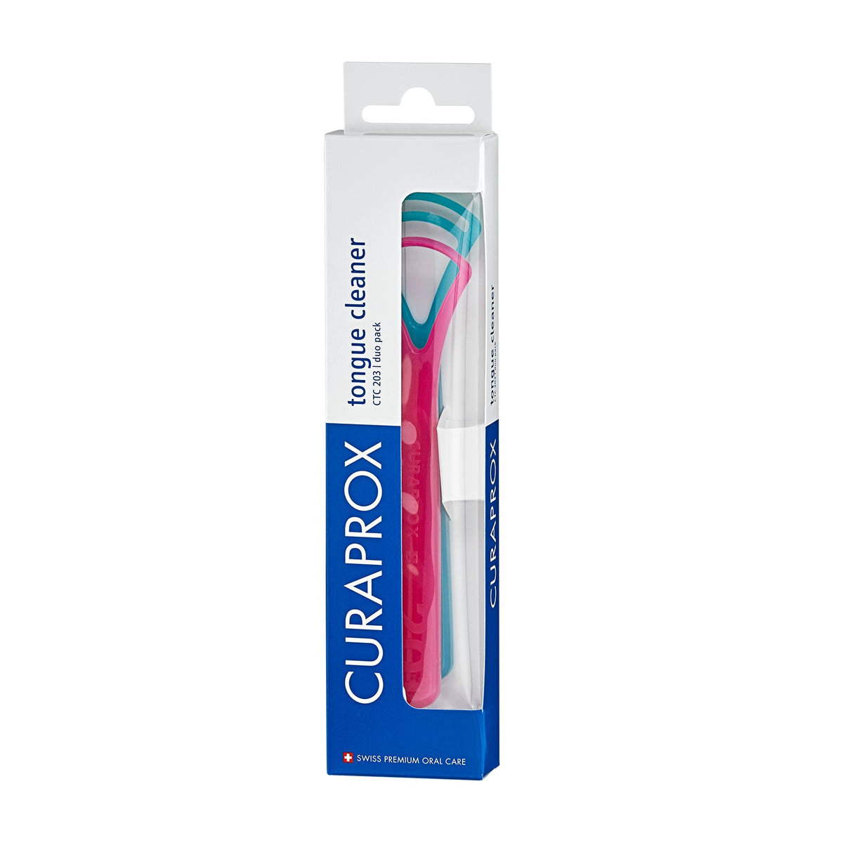 Curaprox tongue scraper set in its pack