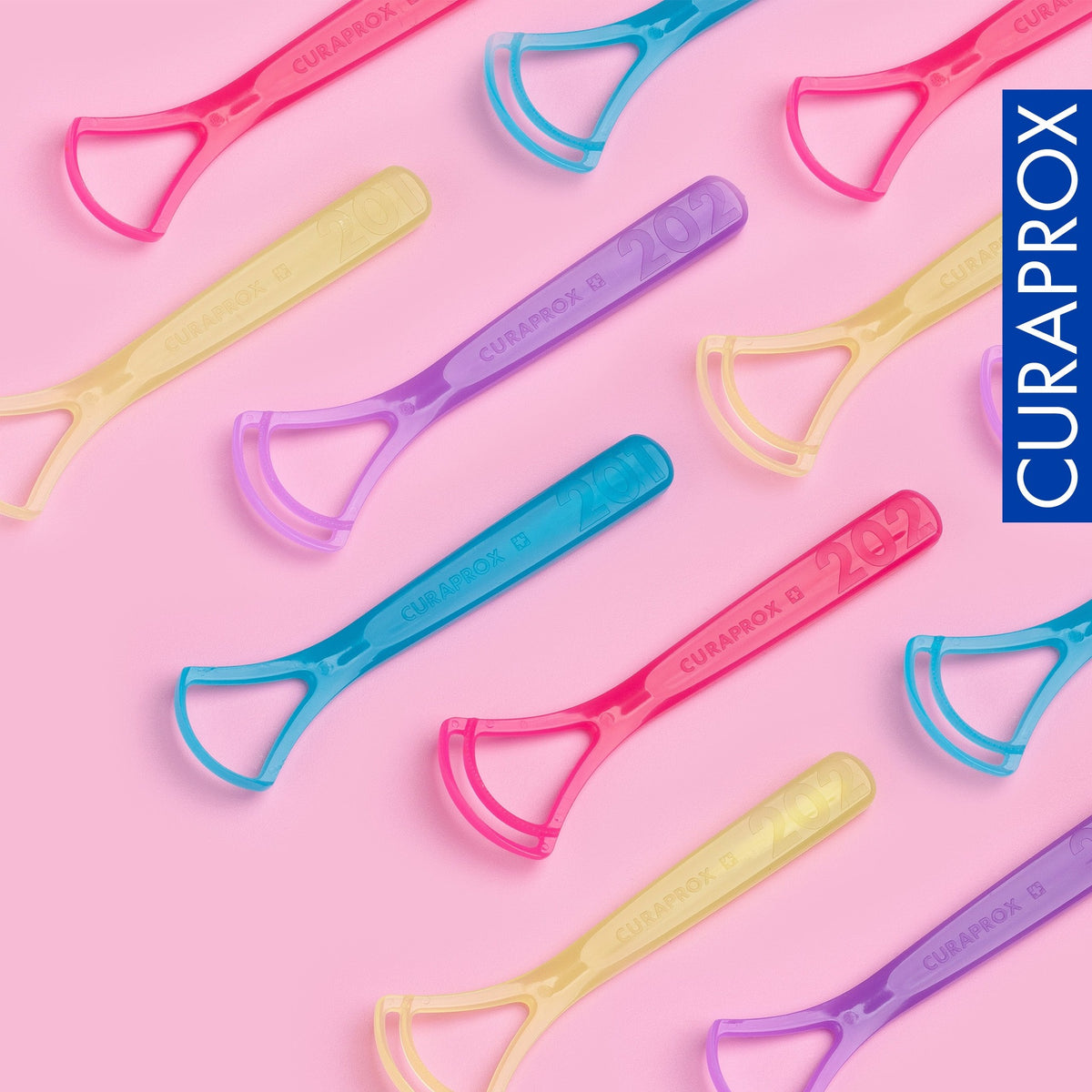 Curaprox CTC tongue scrapers in the assorted colour range