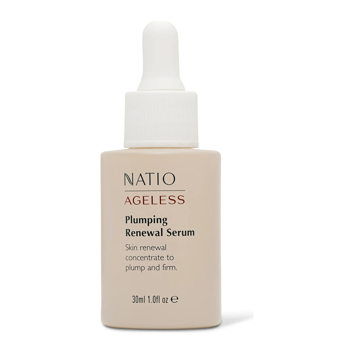 Ageless Plump Renew Serum 30ml by Natio, front of pack