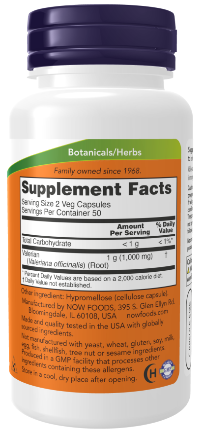 Image of Valerian Root 500mg 100vcaps supplement facts