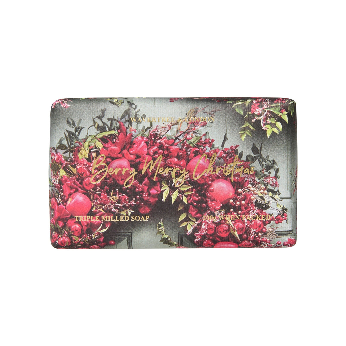 Wavertree & London Berry Merry Christmas soap bar in its floral wrapper