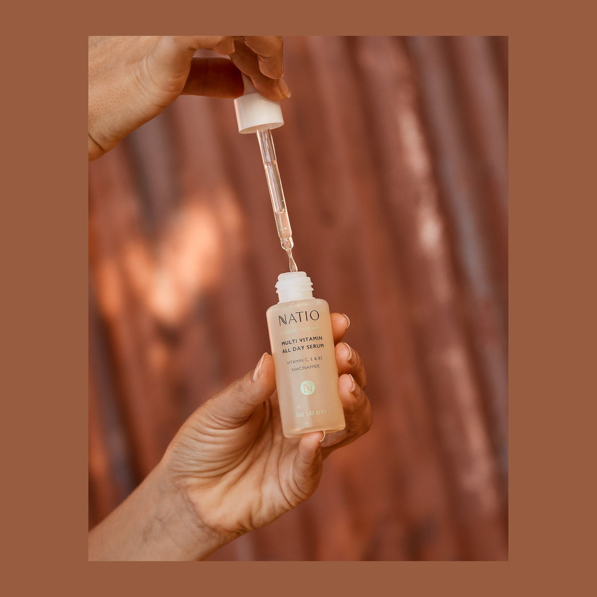 Natio Multi Vitamin All Day Serum 50ml shown in use