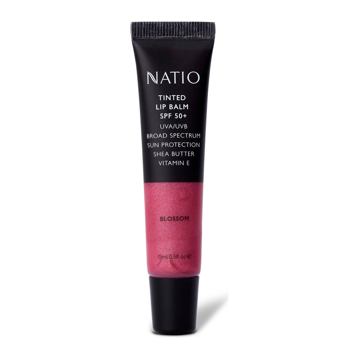 Tinted Lip Balm SPF50+ Blossom 15ml by Natio, front of pack