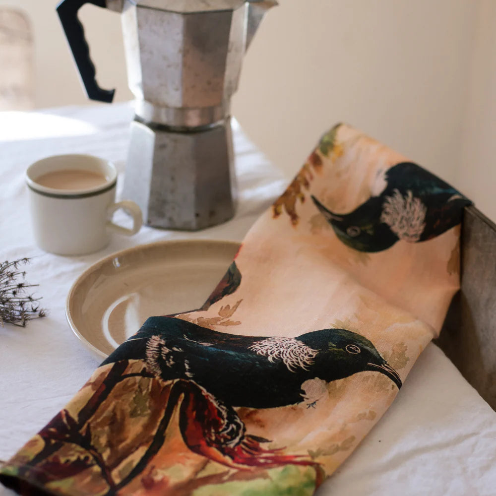 Tea Towel Tui Parson Bird-By Ali Davies-Matakana Pharmacy