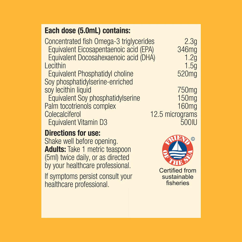 Omega Brain Plus Peppermint Liquid 190ml-Matakana Pharmacy