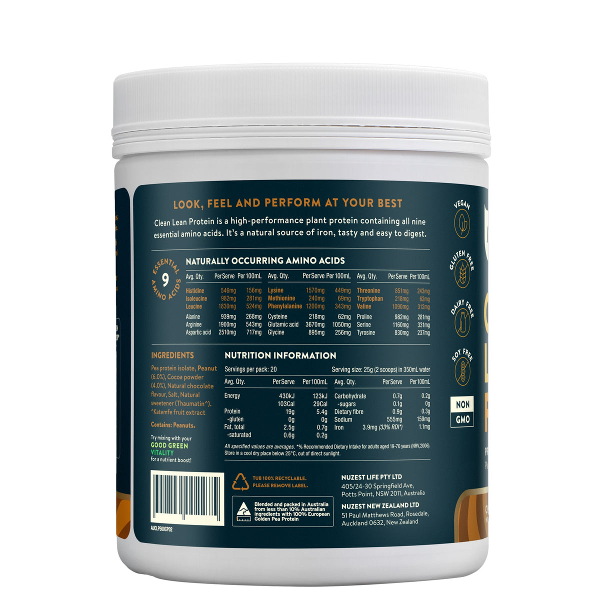 Clean Lean Protein Chocolate Peanut Butter 500g-Nuzest-Matakana Pharmacy