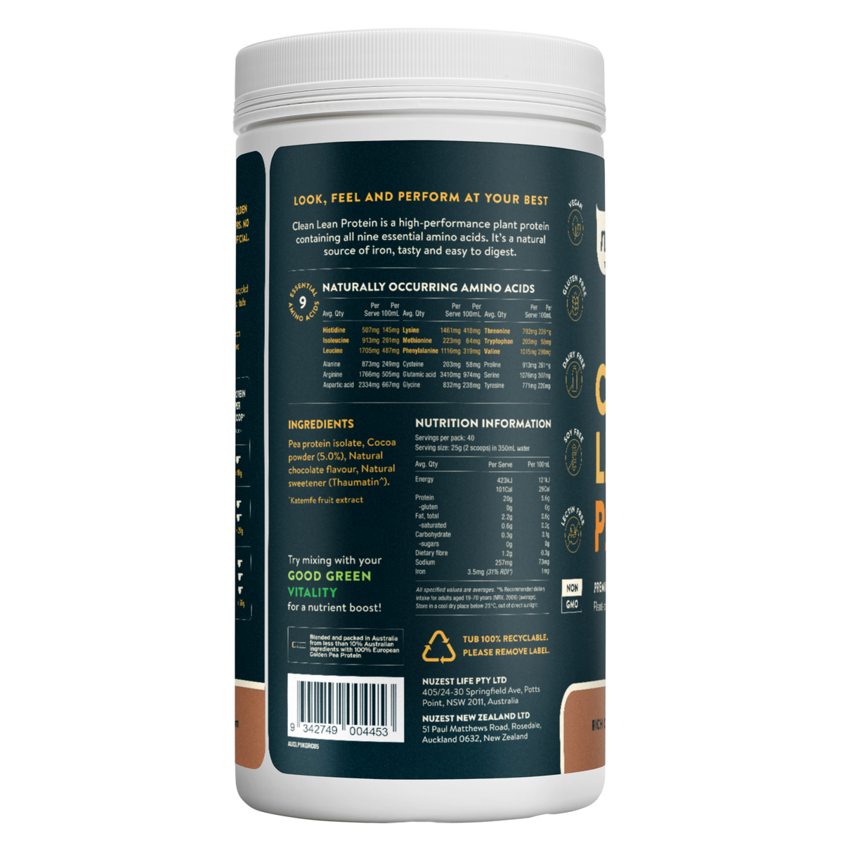 Clean Lean Protein Rich Chocolate 1kg-Nuzest-Matakana Pharmacy