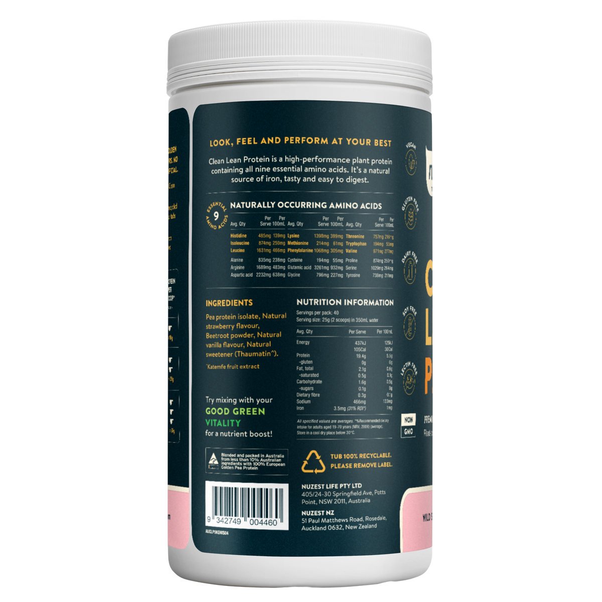 Clean Lean Protein Wild Strawberry 1kg-Nuzest-Matakana Pharmacy