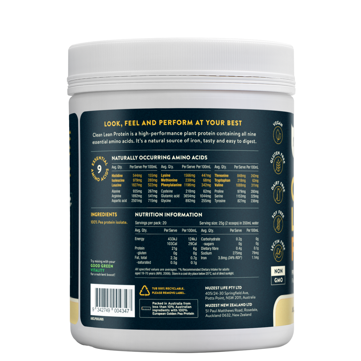 Clean Lean Protein Just Natural 500g-Nuzest-Matakana Pharmacy