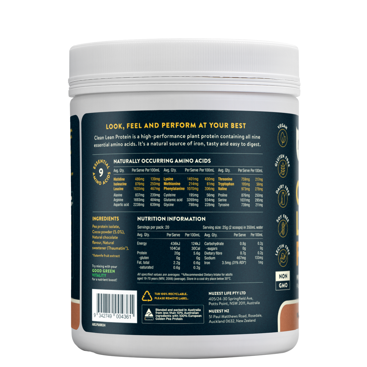 Clean Lean Protein Rich Chocholate 500g-Nuzest-Matakana Pharmacy