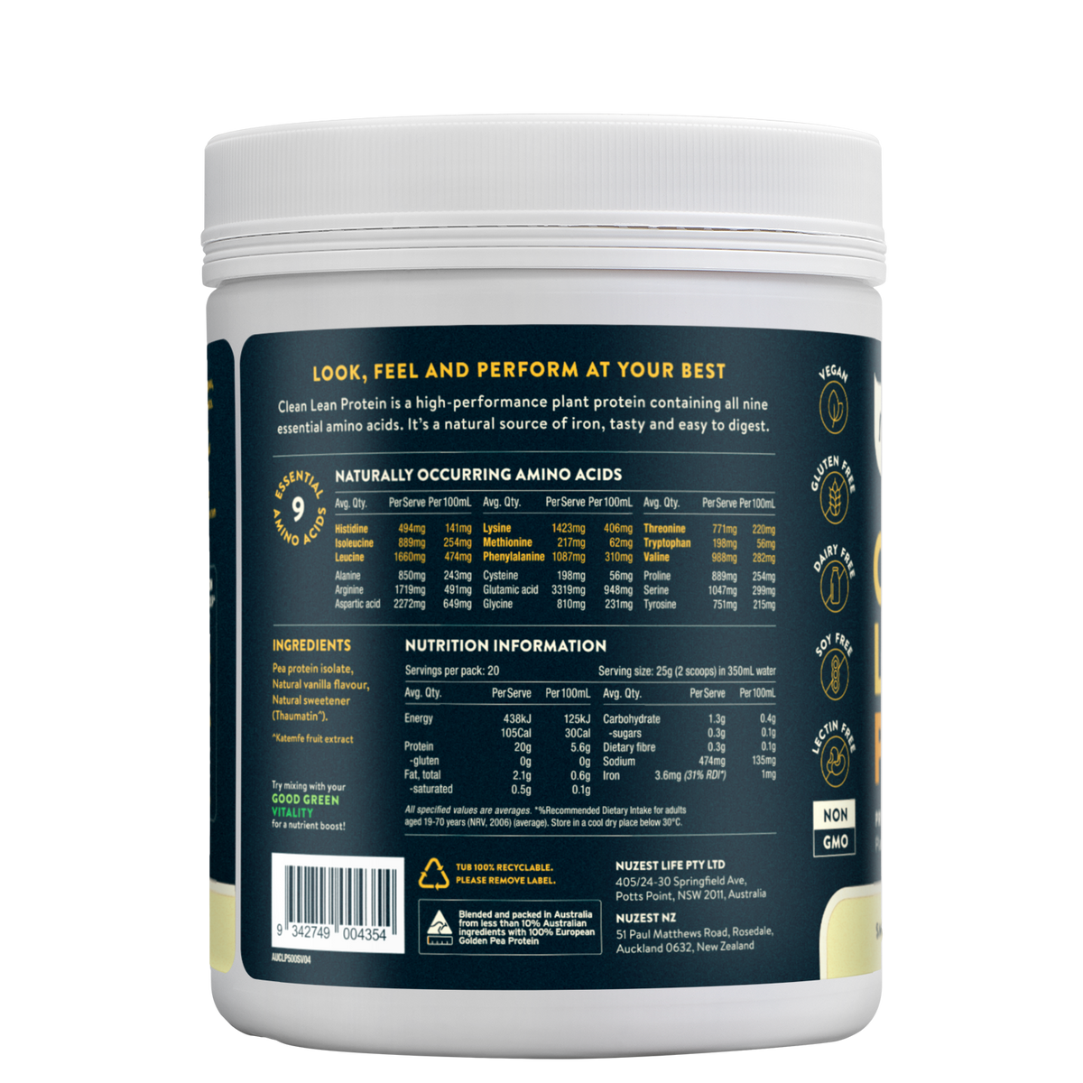 Clean Lean Protein Smooth Vanilla 500g-Nuzest-Matakana Pharmacy