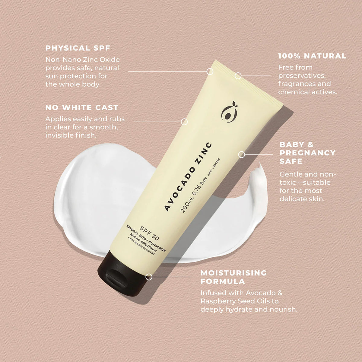 SPF 30 Natural Body Sunsceen 200ml-Avocado Zinc-Matakana Pharmacy