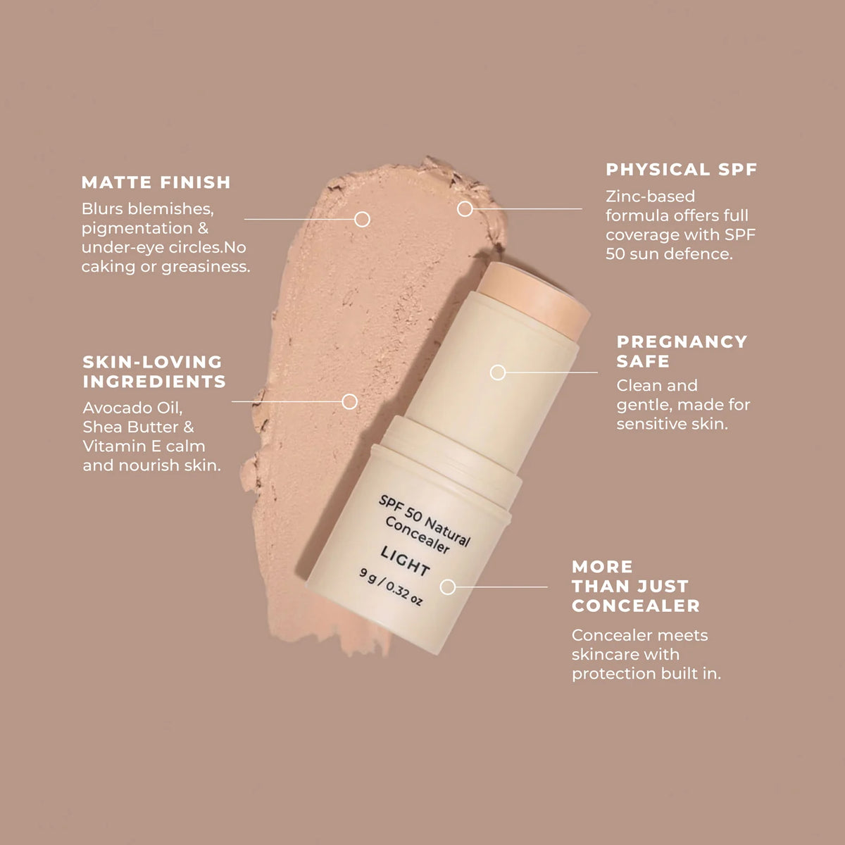 SPF 50 Natural Concealer Light 9g-Avocado Zinc-Matakana Pharmacy