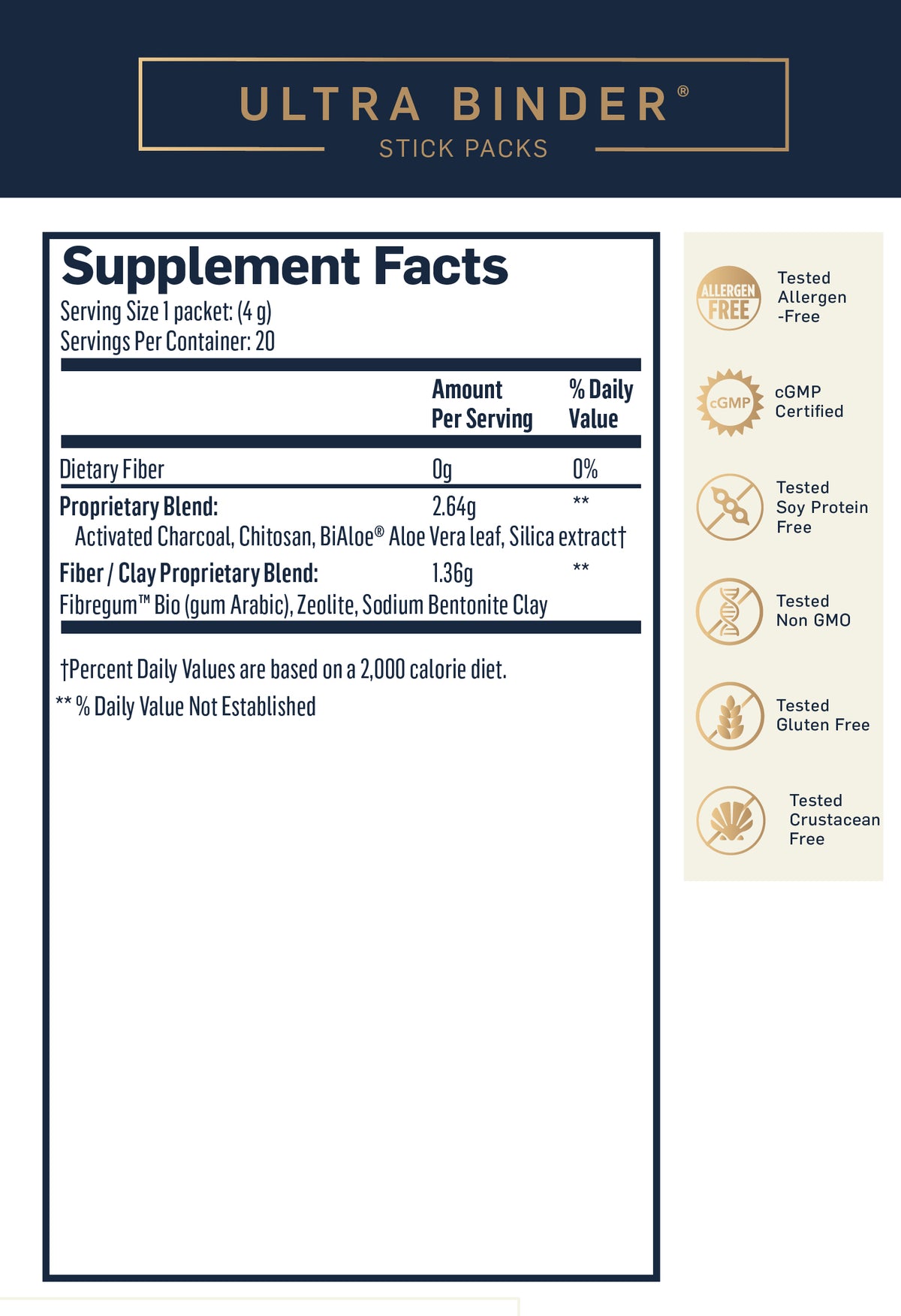 Image of supplement facts for Ultra Binder Stick Packets