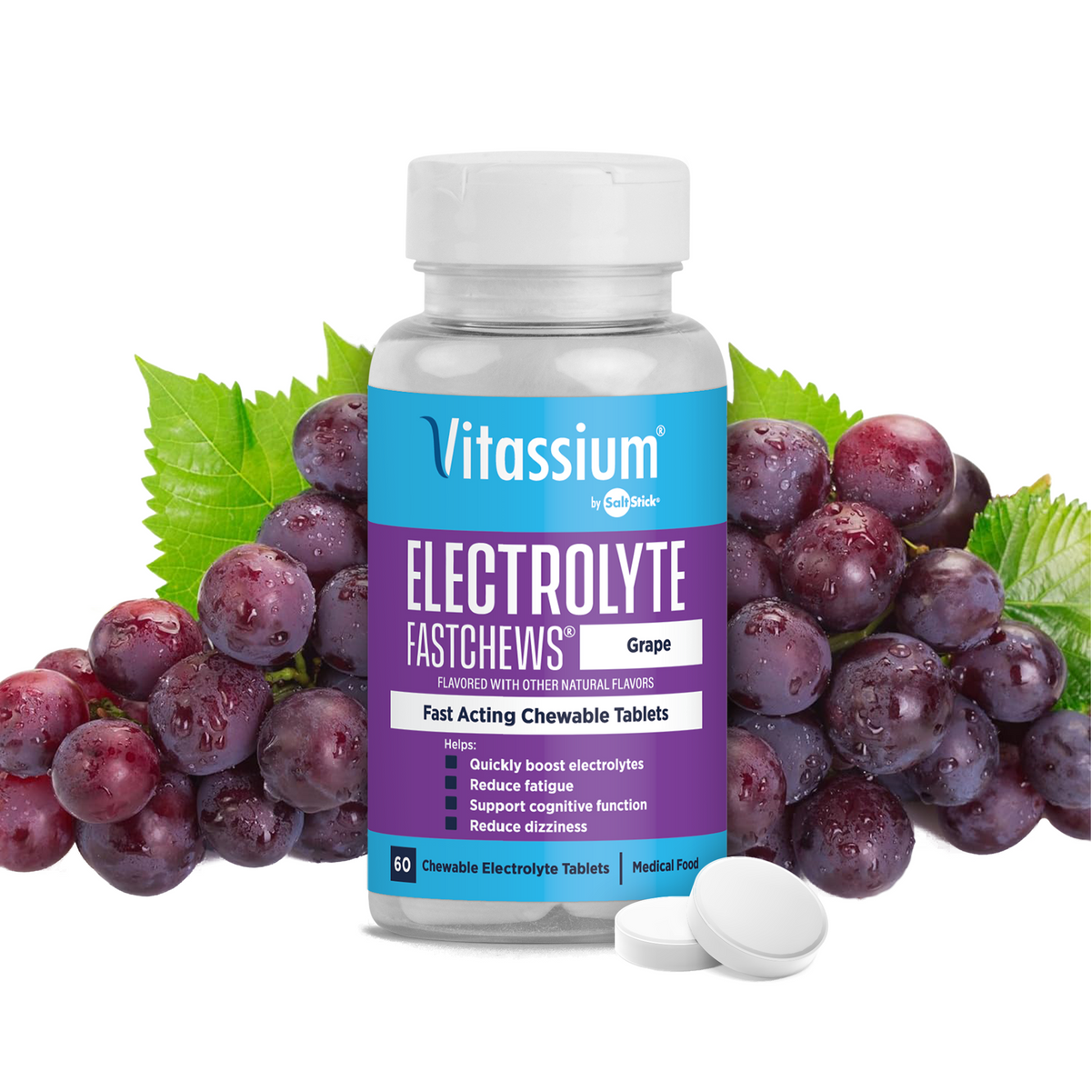 Saltstick Vitassium FastChews Grape Bottle 60 Chews
