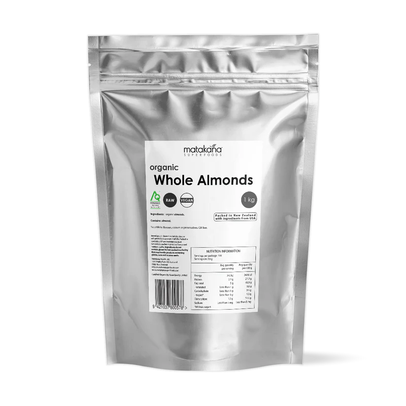 Almonds Whole Organic 1kg-Matakana Superfoods-Matakana Pharmacy