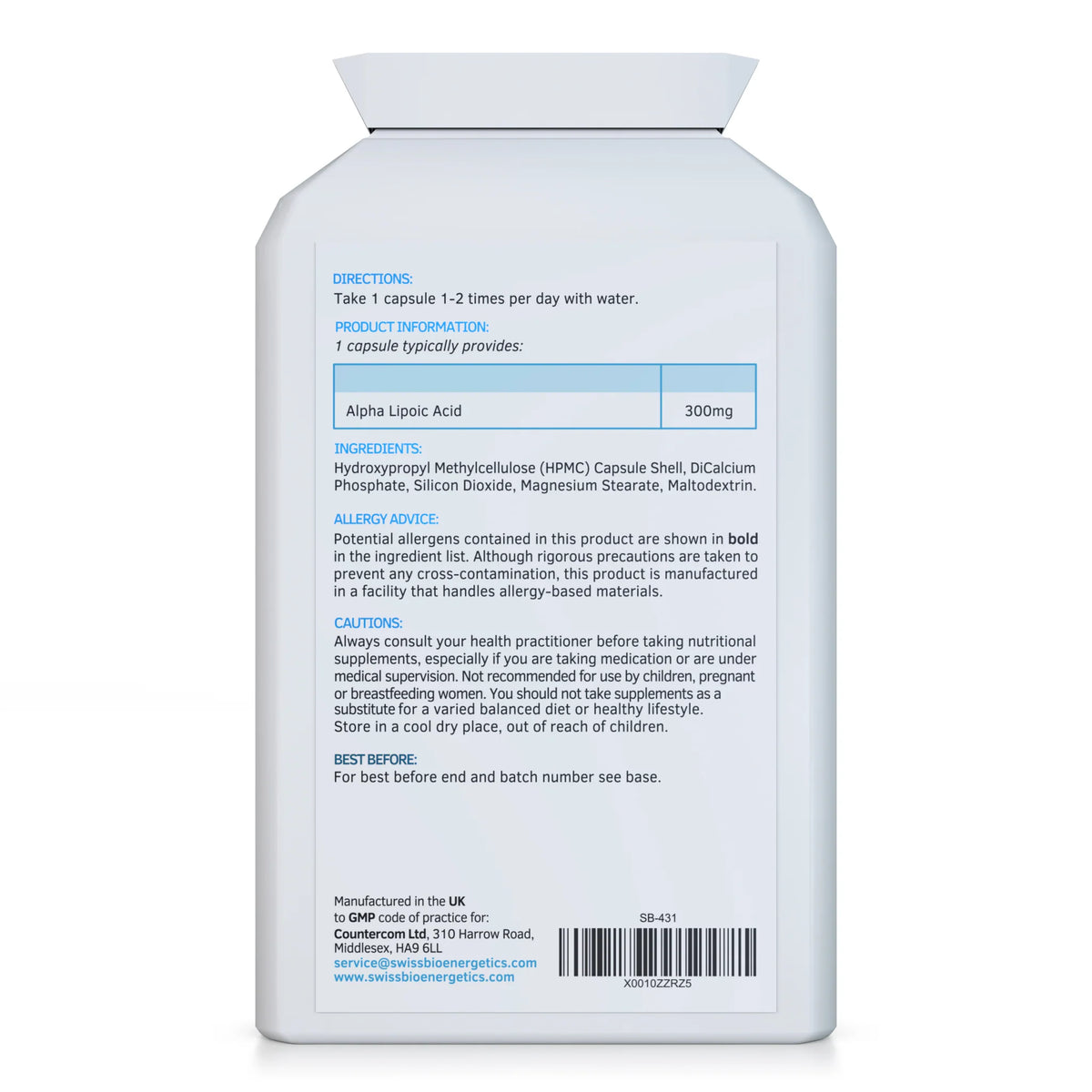 Alpha Lipoic Acid Dual Form 300mg 120 Capsules-Swiss Bioenergetics-Matakana Pharmacy