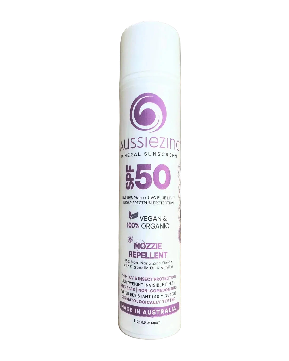 2 in 1 Mozzie Repellent & SPF50+ Organic Mineral Zinc Sunscreen 110g-AussieZinc-Matakana Pharmacy