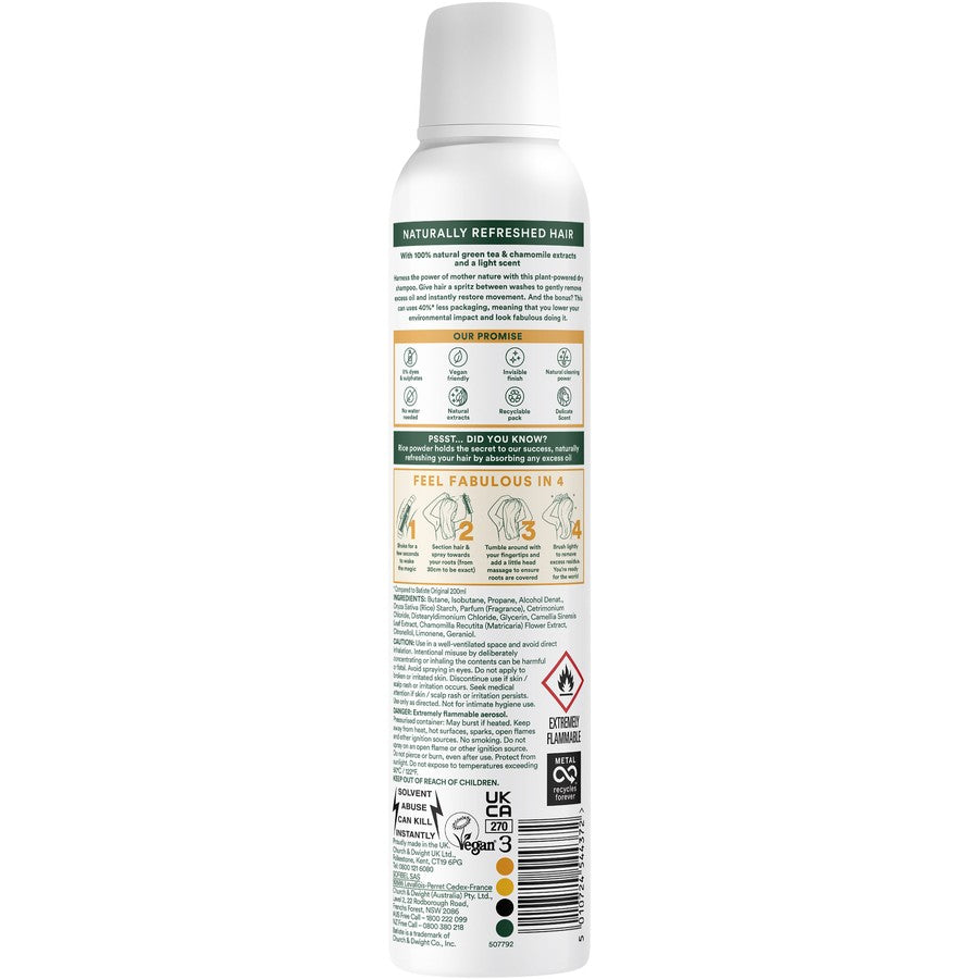 BATISTE Dry Shampoo Green Tea & Chamomile 200ml-Matakana Pharmacy