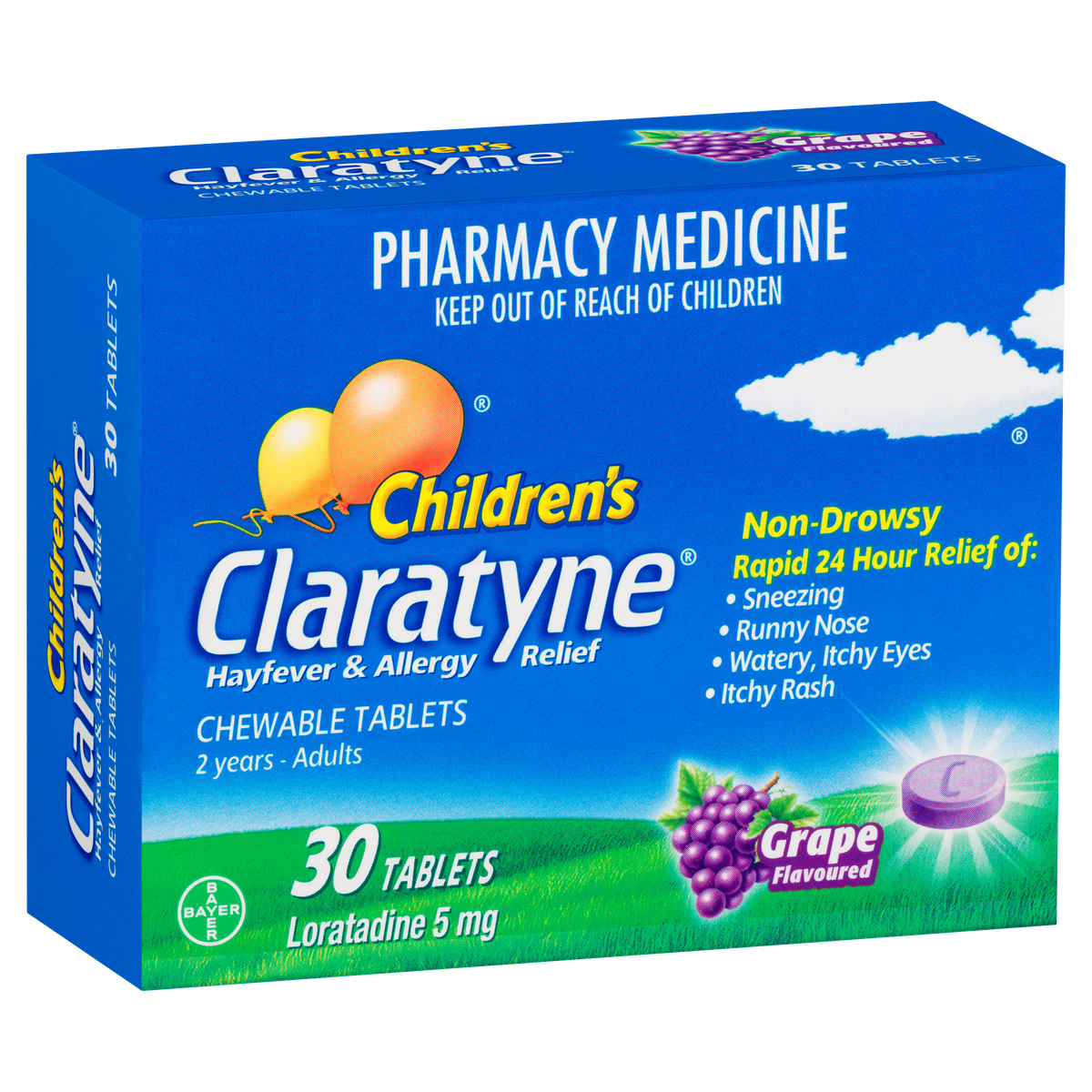 Claratyne Children Chewable Grape Tablets 5mg 30s-Bayer-Matakana Pharmacy