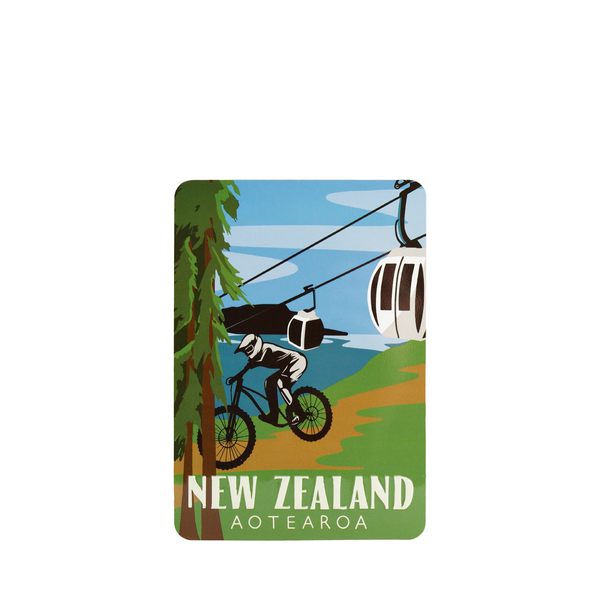 Metal Postcard 10x14cm Mountain Biking and Gondola-Moana Road NZ-Matakana Pharmacy