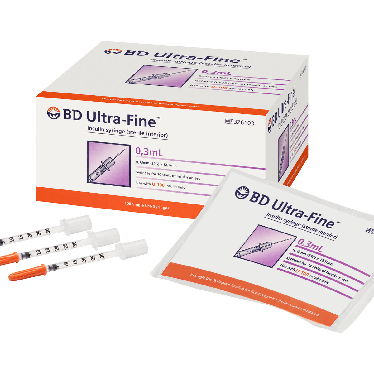 BD Syringe 0.3ml Ultra Fine 29 guage x12.7 mm 100 pack-BD-Matakana Pharmacy