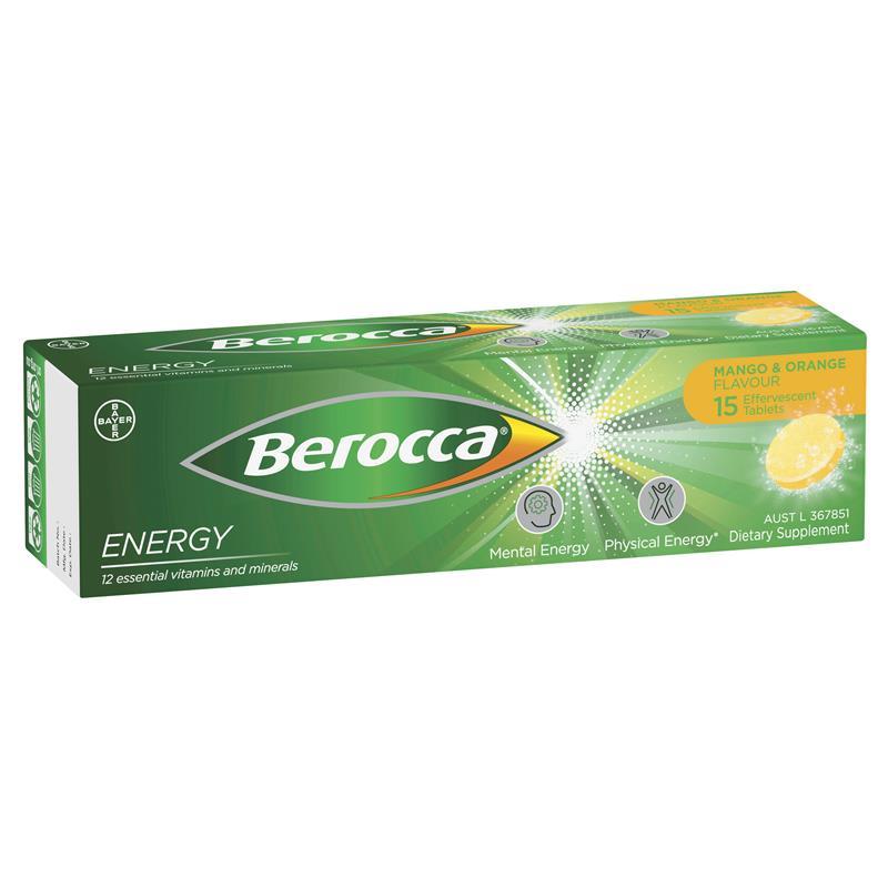 Berocca Energy Mango and Orange 15s-Matakana Pharmacy