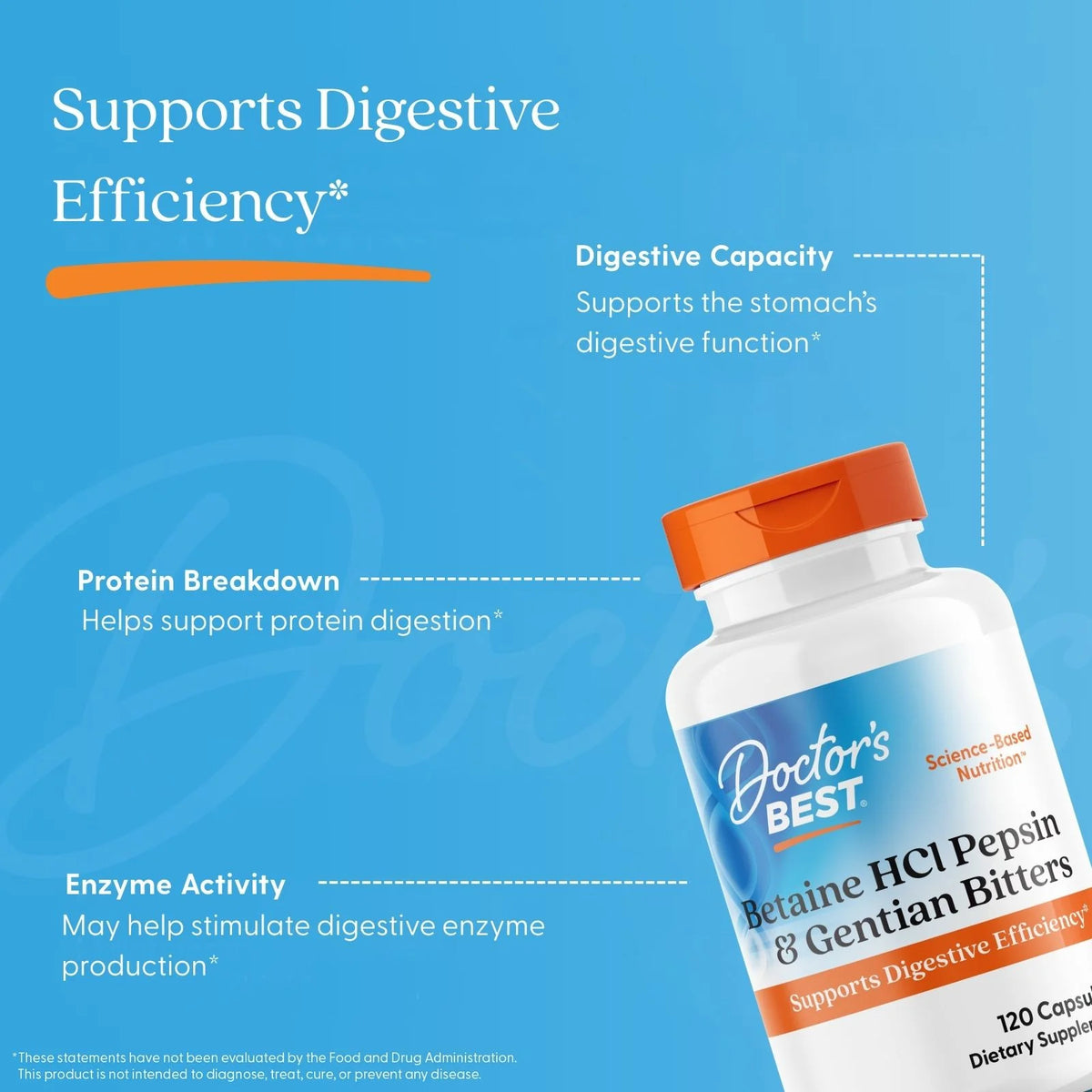 Betaine HCI Pepsin & Gentian Bitters 120 Capsules-Doctor's Best-Matakana Pharmacy