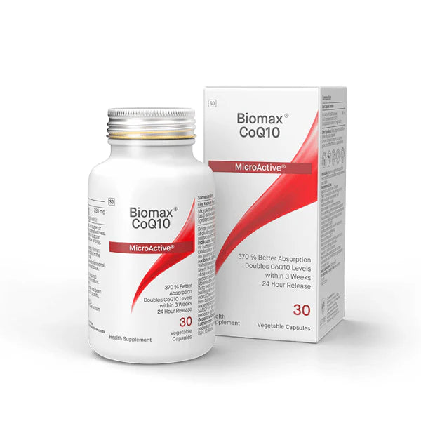 Biomax CoQ10 MicroActive 280mg 30 Capsules, bottle with its carton