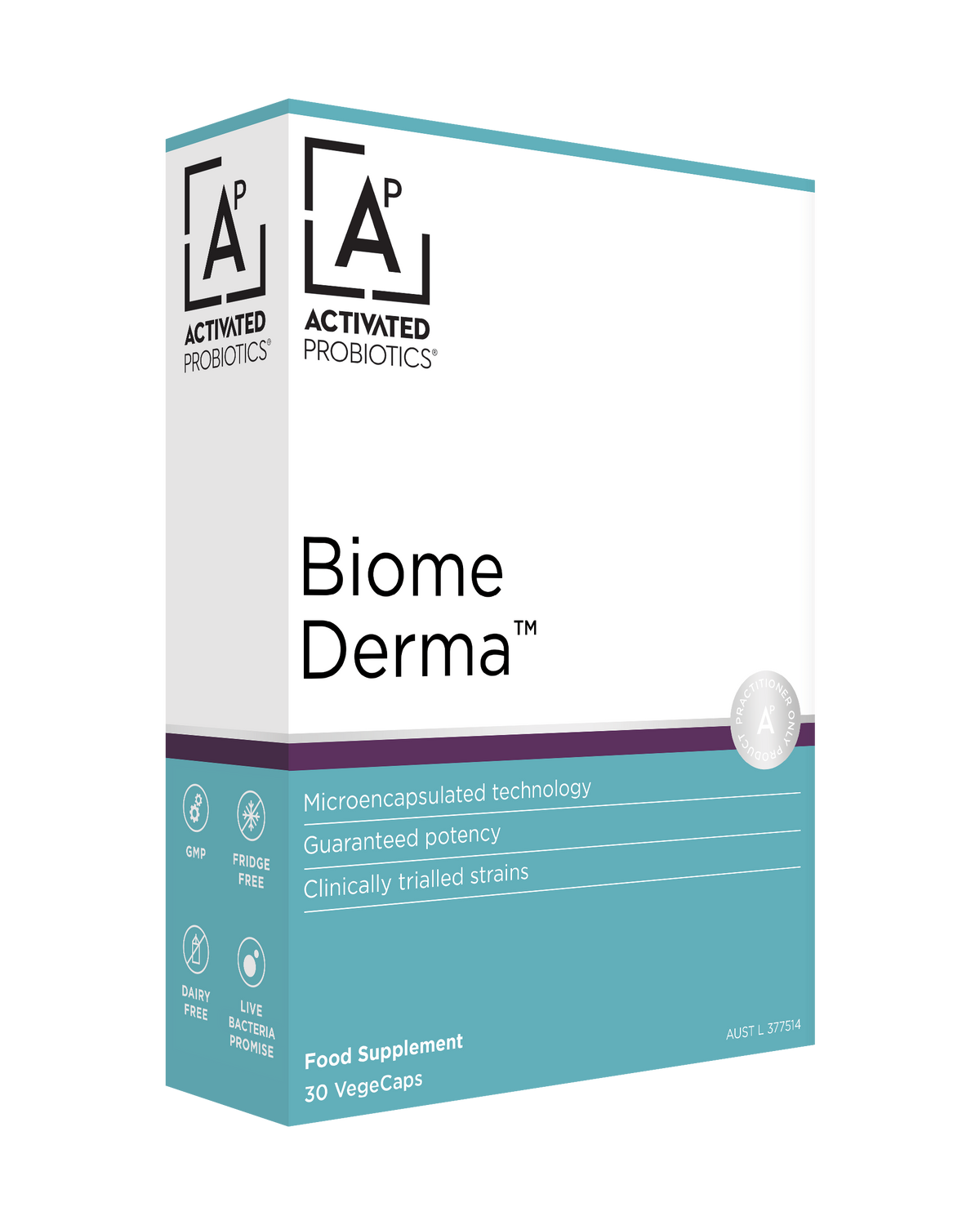 Image of the front of the box of Biome Derma Probiotic 30caps