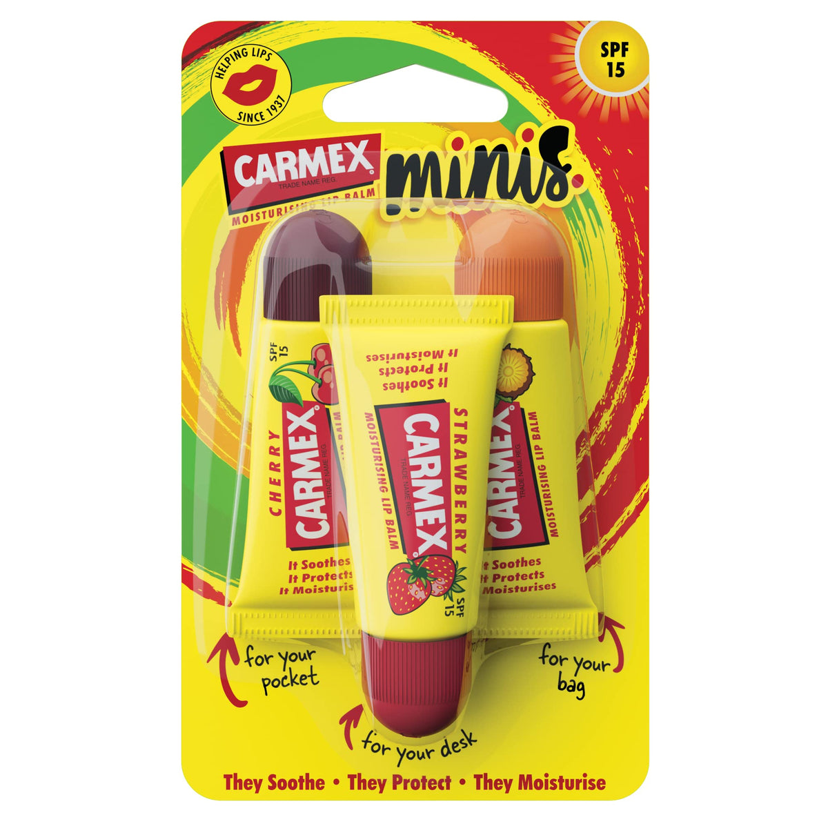 CARMEX Mini Squeeze Tube 3-Pack 5g (Strawberry, Cherry & Pineapple)-Matakana Pharmacy