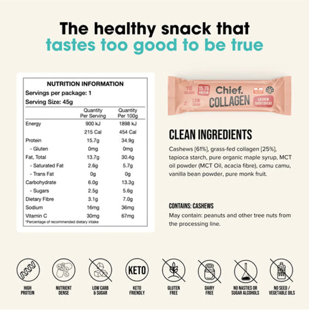Collagen Protein Bar Cashew Shortbread 45g-Chief-Matakana Pharmacy