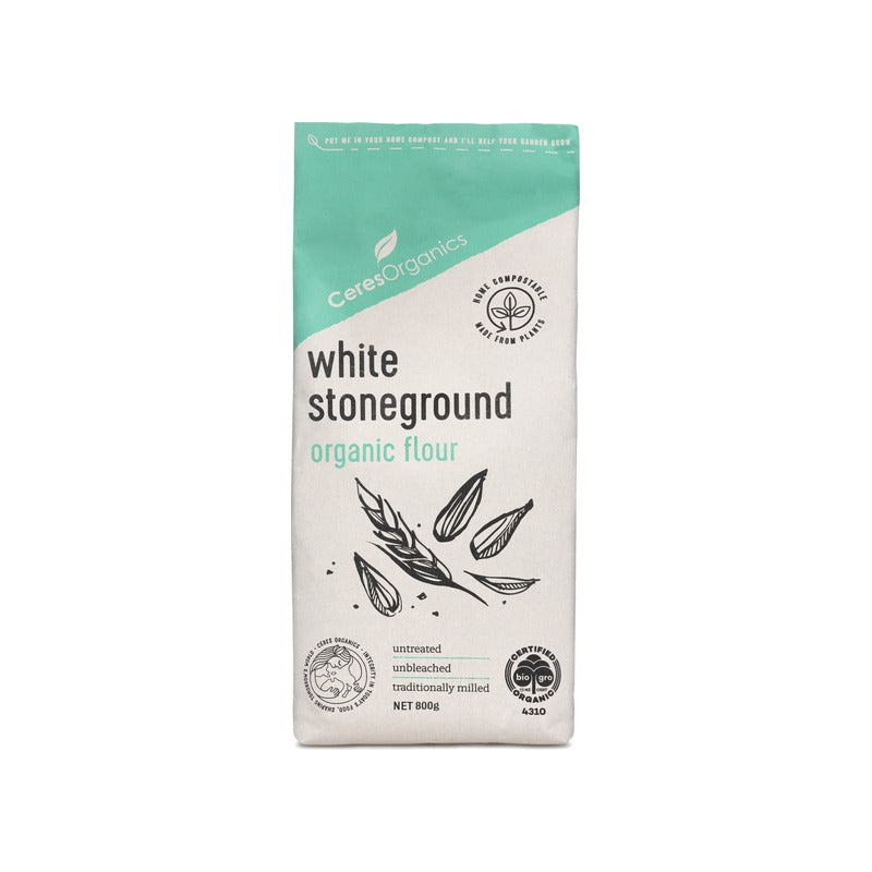 Ceres Organics Organic White Stoneground Flour 800g, front of pack