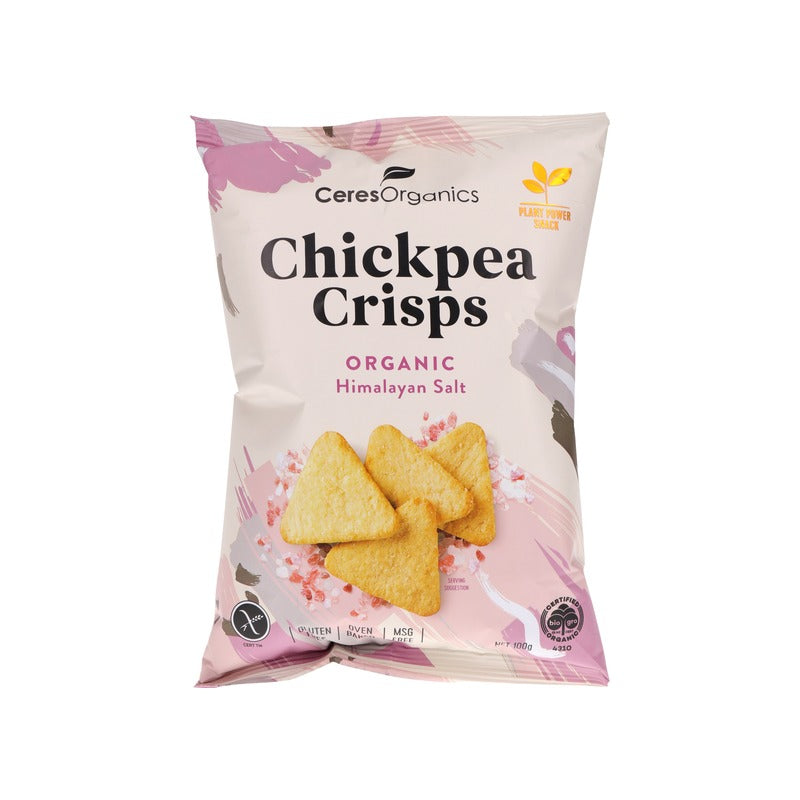 Ceres Organics Organic Chickpea Crisps, Himalayan Salt 100g, front of pack