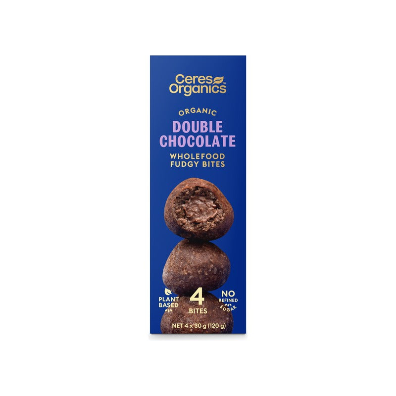Ceres Organics Organic Wholefood Fudgy Bites, Double Chocolate 120g, front of pack