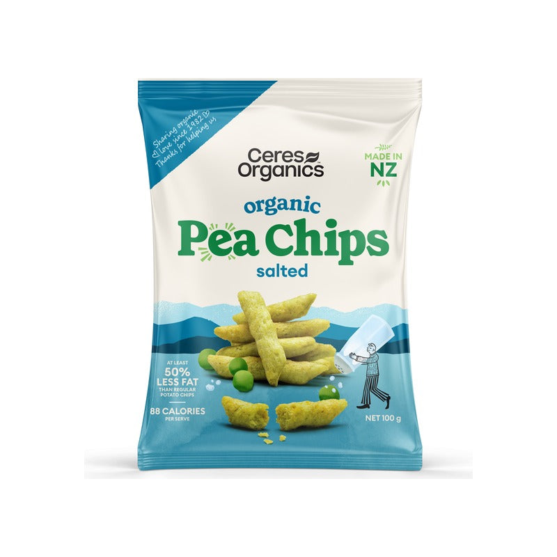 Ceres Organics Organic Pea Chips, Salted 100g, front of pack