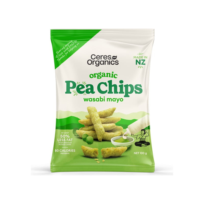 Ceres Organics Organic Pea Chips, Wasabi Mayo 100g, front of pack