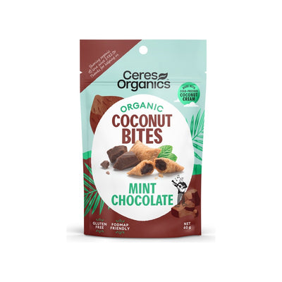 Ceres Organics Organic Coconut Bites, Mint Chocolate 60g, front of pack