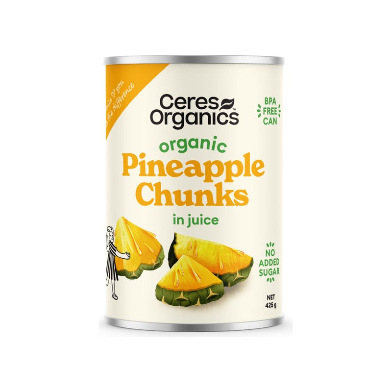 Ceres Organics Organic Pineapple Chunks in juice 425g, front of pack