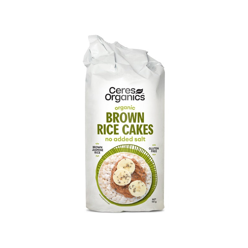 Ceres Organics Organic Brown Rice Cakes, No Added Salt 110g, front of pack