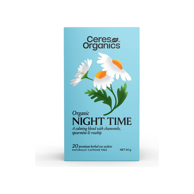 Ceres Organics Organic Night Time Herbal Tea 20 Bags, front of pack