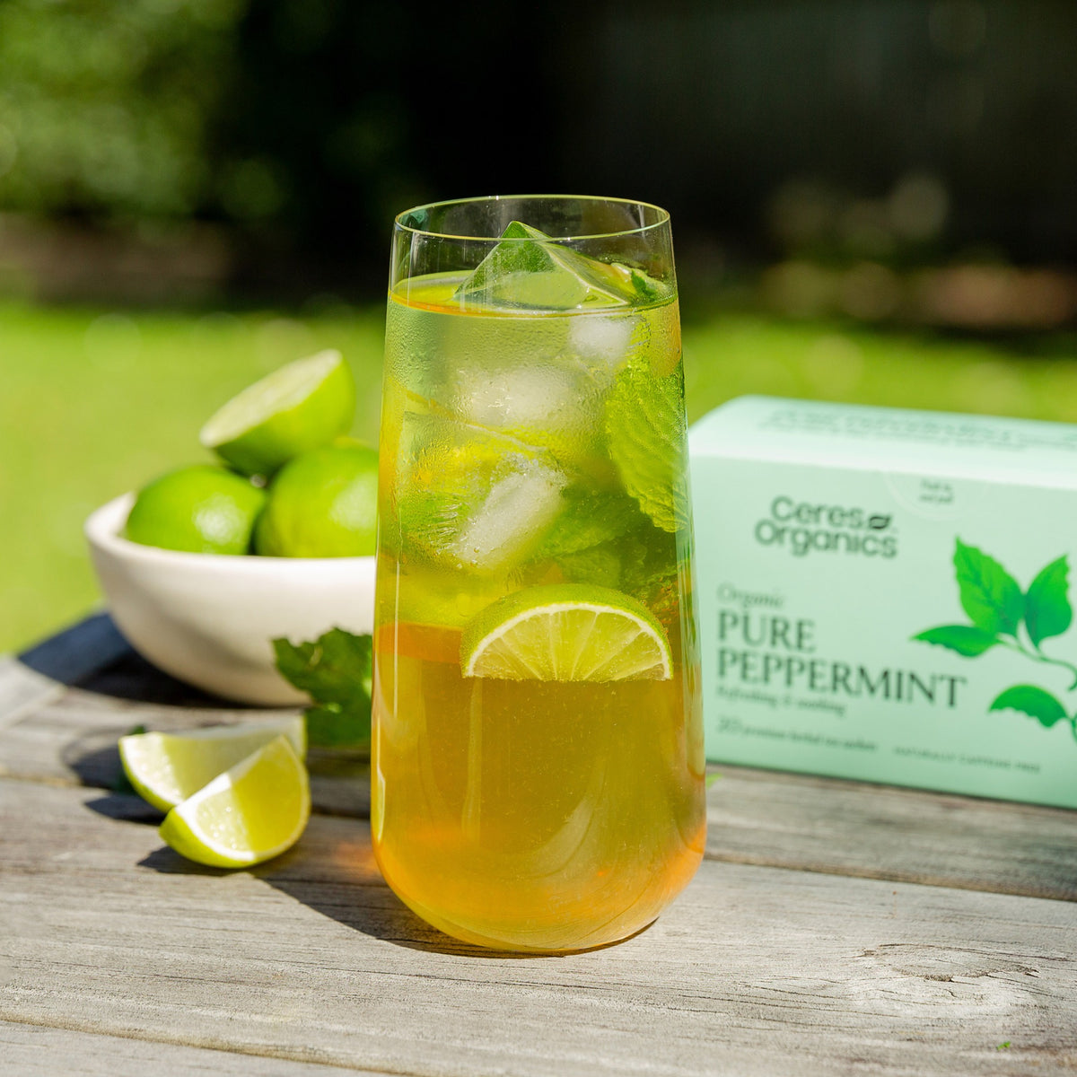 Peppermint Tea served iced with lime