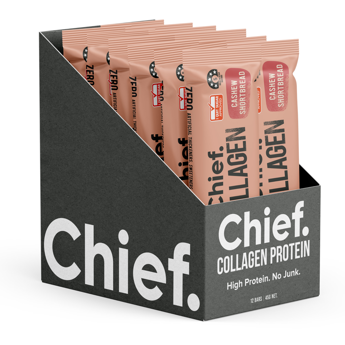 Collagen Protein Bar Cashew Shortbread Box 12 x 45g-Chief-Matakana Pharmacy