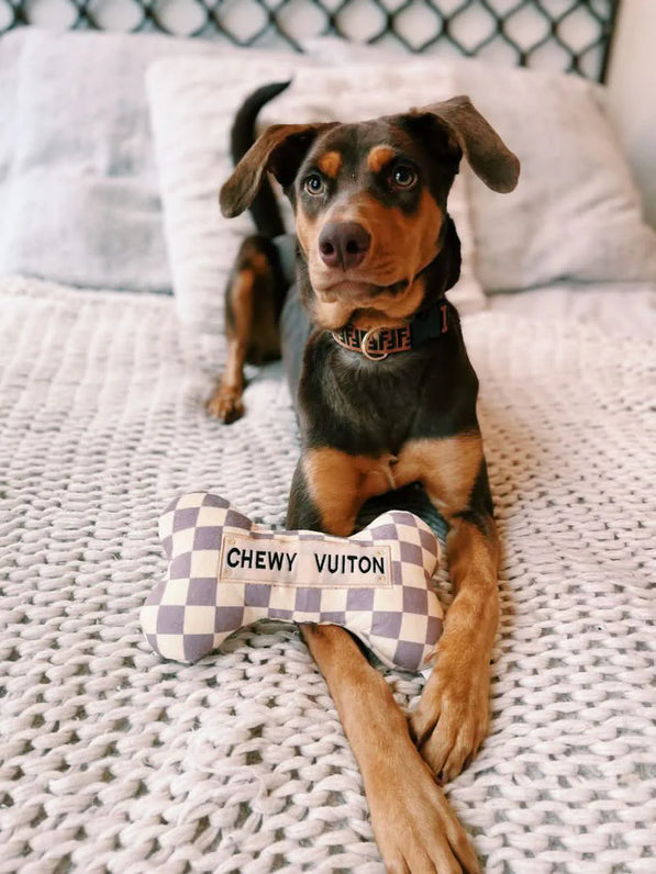 Checker Chewy Vuiton Bones Squeaker Dog Toy XL
