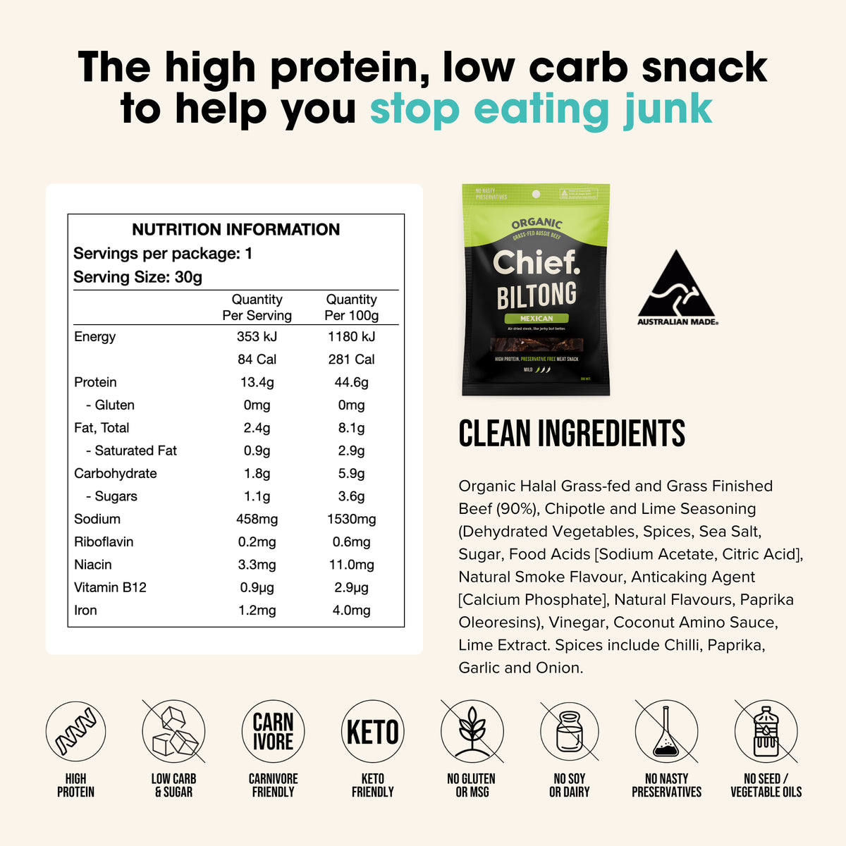 Biltong Chipotle & Lime 30g | Chief Nutrition-Chief Nutrition-Matakana Pharmacy