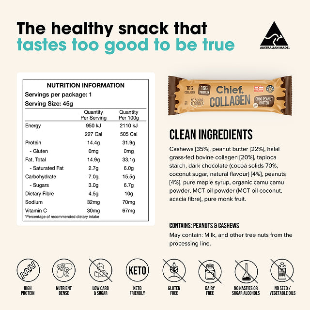 Collagen Protein Bar Choc Peanut 5g-Chief Nutrition-Matakana Pharmacy