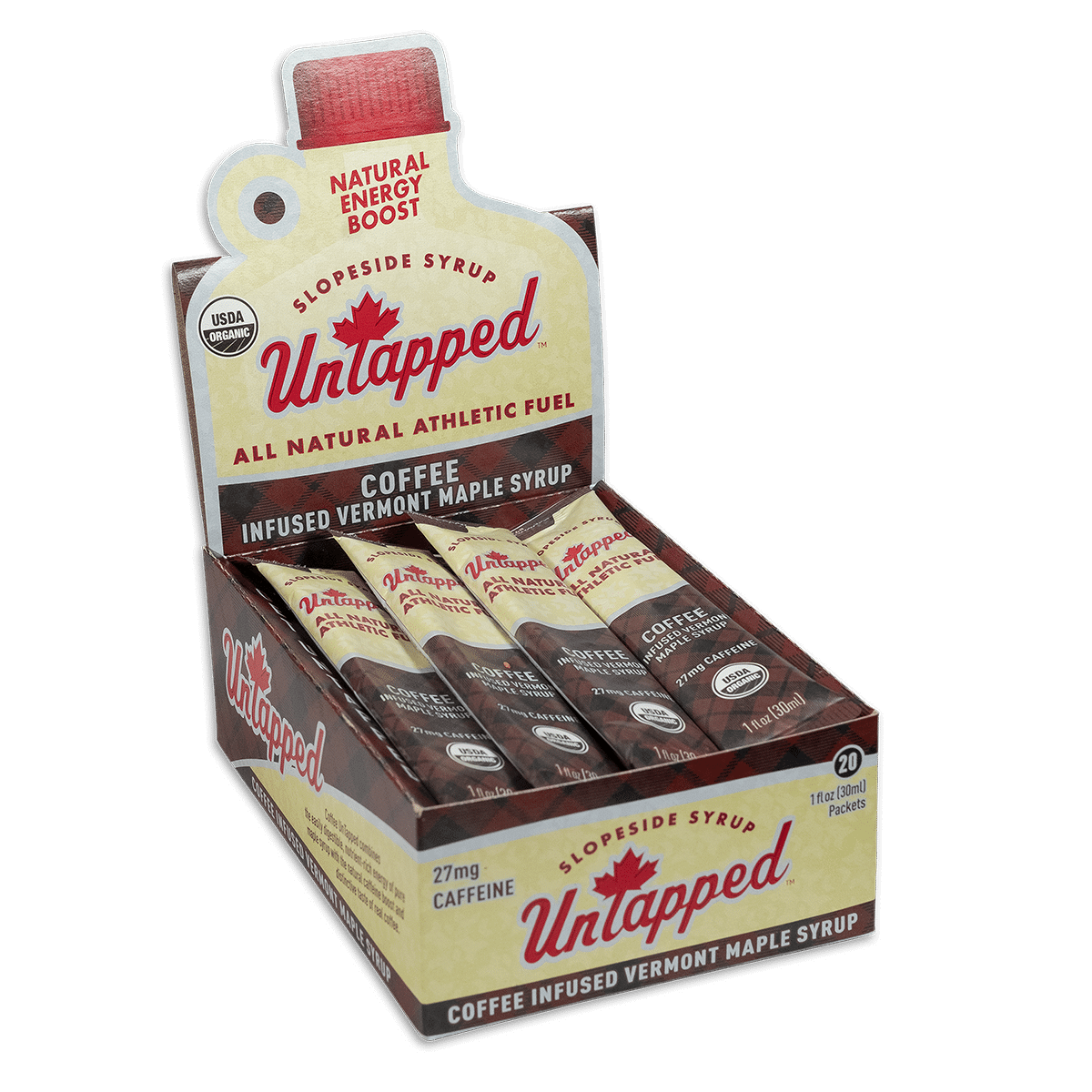 UnTapped Gels Coffee infused Maple Syrup Box of 20 x 30ml Gels + 27mg of Caffeine