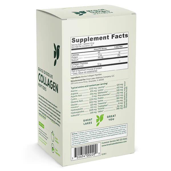 Image of the back of the box of the Collagen Hydrolysate 20 Stick Box